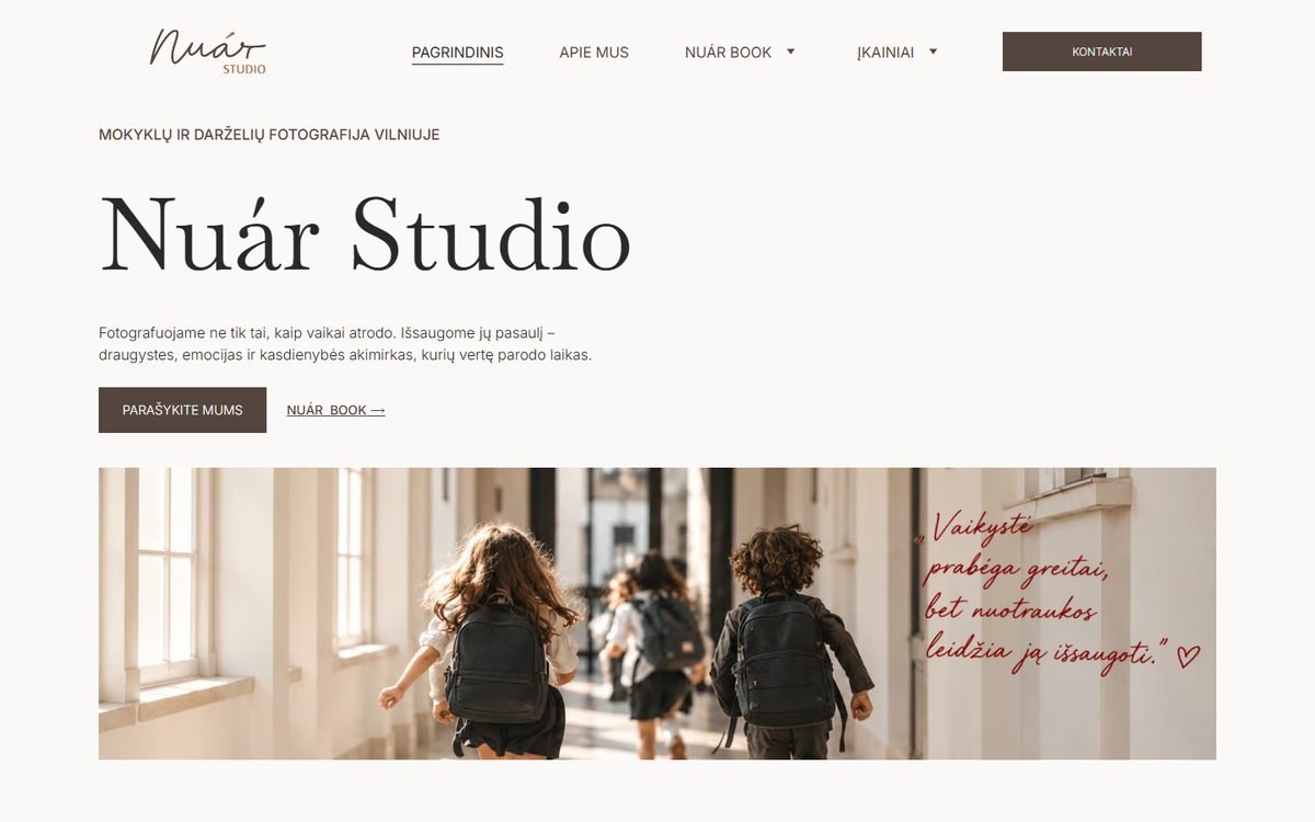 nuarstudio.lt svetainės pradinis puslapis